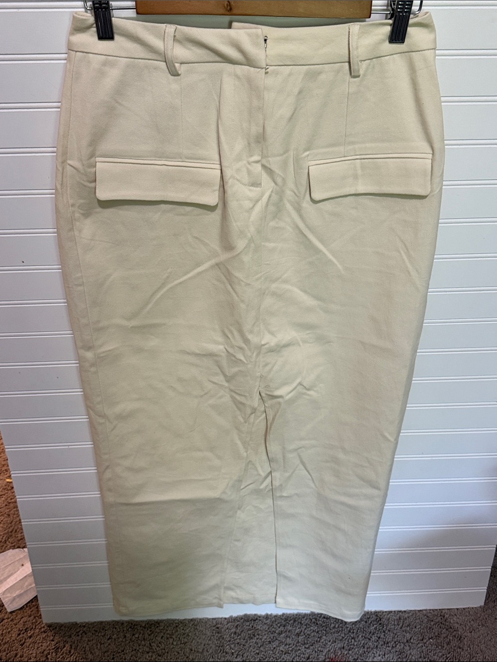 Women's Cream Maxi Skirt with Front Flap Pocket Detail